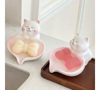 Portasapone Gatto Bianco con Fondo Antiscivolo e Inclinato per Scarico Acqua