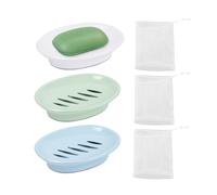 Portasapone in 3 Pezzi con Rete in Schiuma di Sapone, Ovale con Vassoio di Scarico, Antiscivolo per Bagno, Cucina, Balcone