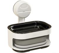 Portasapone in ABS progettato per bagno e cucina, con supporto a ventosa non perforato e drenaggio ad asciugatura rapida (bianco)