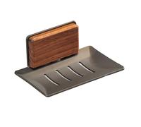 Portasapone in legno di noce da parete con drenaggio incorporato e salvaspazio