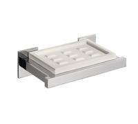 Portasapone in resina poliestere bianco DIVA 14x8xh3 cm -Peso 0,75 kg supporti in ottone cromato colore inox lucido bianco