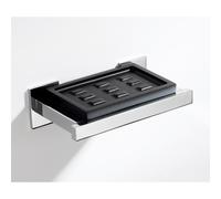 Portasapone in resina poliestere nero DIVA 14x8xh3 cm -Peso 0,75 kg supporti in ottone cromato colore inox lucido nero