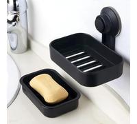 Portasapone nero per bagno - Portasapone a ventosa con drenaggio per doccia, portasapone in plastica, vassoio salva-sapone, per casa, cucina, WC, senza trapano e colla, rimovibile