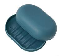 Portasapone ovale portatile con coperchio, contenitore sigillato per doccia da viaggio, contenitore compatto per sapone per uso quotidiano domestico 11,2 x 7,5 x 3,8 cm (blu scuro)