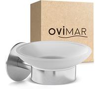 portasapone ovimar Kronborg | con supporto per il montaggio a parete | acciaio inox | argento | senza foratura | vetro rimovibile per il bagno o la cucina come portasapone da riporre
