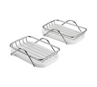 Portasapone, portasapone in acciaio inox, set da 2 portasapone con vaschetta antigoccia, portasapone per bagno, lavandino, porta spugna per cucina, doccia, senza fori