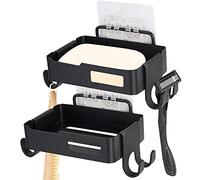 Portasapone portasapone per doccia, portasapone da parete in confezione da 2 con 4 ganci, portasapone autoadesivo senza perforazione, portasapone in acciaio inossidabile per cucina da bagno