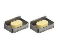 Portasapone quadrato a ventosa per bagno e cucina, installazione senza trapano con ganci e strisce, design resistente all'umidità e facile da pulire (grigio pp)