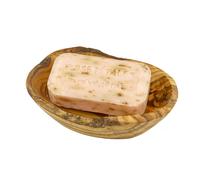 Portasapone "Rustico" In LEGNO D'OLIVA Con Sapone Vegetale "Rosa"