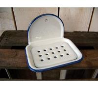 Portasapone smaltato stile country nostalgia bianco blu 2 pezzi