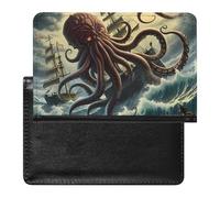 Portasaporto con motivo di polpo mostro tempesta onde e marinai divertente custodia per passaporto sottile organizer da viaggio con slot per carte di credito per donne e uomini, Stile:, Taglia unica,