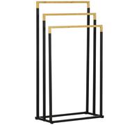Portasciugamani 3 Barre 45x22,5x86 cm in Bambù e Metallo Nero