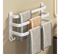 Portasciugamani a 3 ripiani in alluminio, senza fori, impermeabile e antiruggine, ganci inclusi, ideale per bagno e cucina, salvaspazio, bianco, 30 cm