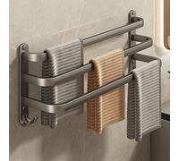 Portasciugamani a 3 ripiani in alluminio, senza trapano, resistenti all'acqua e alla ruggine, ganci inclusi, ideale per riporre scarpe da bagno e cucina, grigio C, soluzione salvaspazio da 30 cm