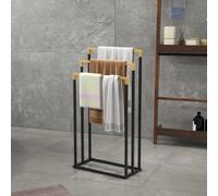 Portasciugamani a 3 Sbarre in Bambù e Acciaio con Design Autoportante, 45x22.5x86 cm Description:Appendi tutti i tuoi asciugamani su questo pratico portasciugamani a 3 barre di kleankin. Il funzionale