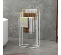 Portasciugamani a 3 Sbarre in Bambù e Acciaio con Design Autoportante, 45x22.5x86 cm Description:Appendi tutti i tuoi asciugamani su questo pratico portasciugamani a 3 barre di kleankin. Il funzionale