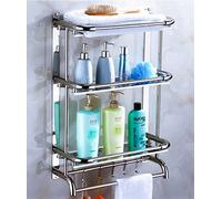 Portasciugamani a parete in acciaio inossidabile con doppio ripiano Portasalviette da bagno e cucina per hotel 30 cm