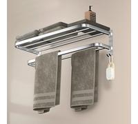 Portasciugamani da Bagno DDS-DUDES, Porta Asciugamani da Bagno con Doppia Barra, Supporto a Parete con Ganci in Acciaio Inox, Hotel Bath Rack 58,4 cm
