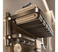 Portasciugamani da bagno pieghevole a parete con ganci e mensola a doppia fila organizer in alluminio per mensola doccia in stile hotel grigio (50 x 25 x 22 cm)