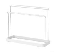 Portasciugamani da cucina a 2 ripiani in acciaio inox, supporto per strofinacci, supporto per scolapiatti per organizer da bancone, bianco, 30 x 10 x 24 cm