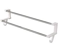 Portasciugamani da parete a doppio palo senza trapano Bagno Storage antiruggine Portasciugamani in acciaio con 2 ganci Barra portasciugamani doccia per spazio bagno nizzato