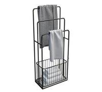 Portasciugamani Da Terra Bagno Portasciugamani In Metallo A 3 Livelli Con Cestello Portaoggetti E Autoportante Base In Marmo Per La Lavanderia Del Bagno Salvaspazio(A-Black)