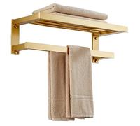 Portasciugamani Doppio in Lega di Alluminio Dorato - Portasciugamani a Parete per la Decorazione del Bagno - Elegante mensola portasciugamani da 50 cm - Elegante e di Design