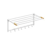 HOMCOM Portasciugamani a Parete Pieghevole con 5 Barre e 6 Ganci in Legno e Acciaio, 60x32.5x20 cm, Bianco Aosom Italy