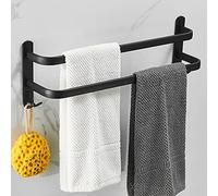 Portasciugamani in alluminio nero a 3 ripiani, design senza trapano, resistenti all'acqua e alla ruggine, ganci inclusi, perfetto per bagno, cucina e scarpiera, 30 cm