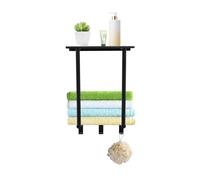 Portasciugamani in metallo, per bagno, porta asciugamani estraibile, autoadesiva, con ripiano e 3 ganci, per piccoli bagni da parete, colore nero