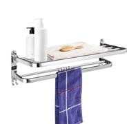 Portasciugamani, portasciugamani per bagno - Mensola per asciugamani pieghevole in acciaio inossidabile senza foratura, scaffale per asciugamani pieghevole in acciaio inossidabile, con doppia barra