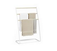 Portasciugamani Relaxdays da terra, 3 aste, per asciugamani e abiti, HxLxP: 86 x 58 x 30 cm, ferro, bianco