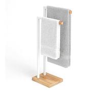 Relaxdays portasciugamani da Terra, con 2 Barre in Metallo e bambù, Bianco/Naturale, 80.5x38.5x19.5 cm