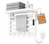 Portasciugamani Riscaldato con Mensola per Bagno | Scaldasalviette elettrico a parete, timer 7 ore, temperatura regolabile 30-70 ℃(White)