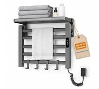 Portasciugamani Riscaldato con Mensola per Bagno | Scaldasalviette elettrico a parete, timer 7 ore, temperatura regolabile 30-70 ℃(Grey)