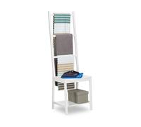 Relaxdays Sedia Portasciugamani in Bambù, HxLxP: 133 x 40 x 42 cm, da Bagno e Camera da Letto, Omino Servomuto, Bianco, 1