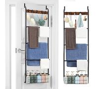 Portasciugamani sopra la porta, portasciugamani a 5 livelli per appendere la porta del bagno, barra portasciugamani sul retro della porta, porta coperta per vestiti, salviette, asciugamani, spugne,