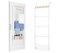 Portasciugamani sopra la porta, Portasciugamani a 5 livelli per appendere la porta del bagno, Portasciugamani da porta bianco sopra la porta, Porta coperta per vestiti, salviette, asciugamani