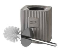 Portascopino da Bagno con Spazzolone Ceramica Grigio Design Moderno 15x12x32 cm
