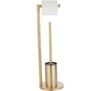 Portascopino per WC in oro spazzolato con supporto per carta igienica in acciaio inox, elegante accessorio per il bagno, set di scopino per WC resistente, soluzione igienica elegante