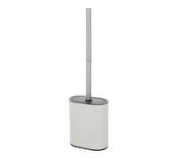 Portascopino WC Bianco in Acciaio a Parete o in appoggio con spatola in Silicone Flessibile e AntiGraffio