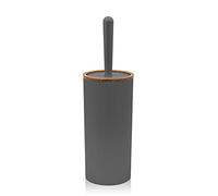 Portascopino WC, in plastica Grigio, con Dettagli Effetto Legno, Serie Blob