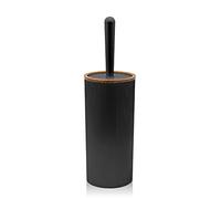 Portascopino WC, in plastica Nero, con Dettagli Effetto Legno, Serie Blob