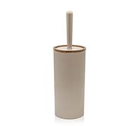 Portascopino WC, in plastica Tortora, con Dettagli Effetto Legno, Serie Blob