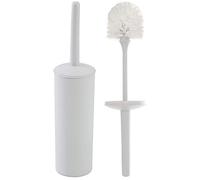 Portascopino WC Tondo Moderno da appoggio, in Plastica, Completo di scopino ergonomico (Bianco)