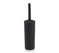 Portascopino WC Tondo Moderno da appoggio, in Plastica, Completo di scopino ergonomico (Nero)