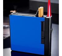 Portasigarette 2 in 1 con Accendino A Torcia A Getto, Confezione Completa da 20 Accendini Antivento E Antiumidità, Accendino A Gas per Sigarette da Campeggio All'aperto, Blue