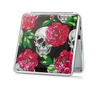 Portasigarette a forma di teschio, in pelle, metallo, sottile, per 20 sigarette, per uomo, donna, donna, piccolo, nero, rosso, blu (rosso 3)