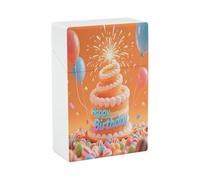 Portasigarette a forma di torta di fuochi d'artificio di compleanno, capacità 20, impermeabile, design a molla a scatto, portasigarette in plastica con apertura a ribalta, con una sola mano, per donne