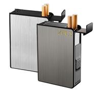 Portasigarette automatico a scomparsa for 20 sigarette, portasigarette rigido in metallo portatile, contenitore for sigarette in alluminio + ABS antiurto(Gray with silver)